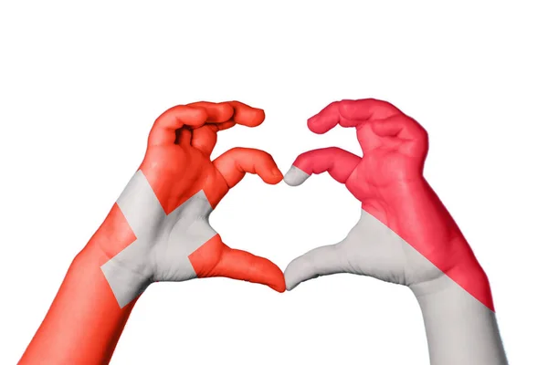 Switzerland Indonesia Heart Hand Gesture Making Heart Clipping Path — Stock Photo, Image