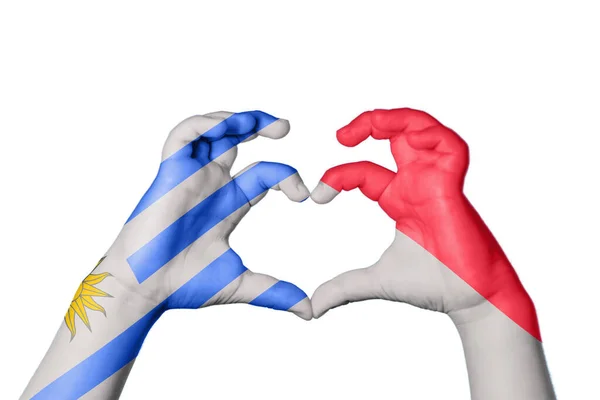 Uruguay Indonesië Hart Hand Gebaar Maken Hart Knippad — Stockfoto