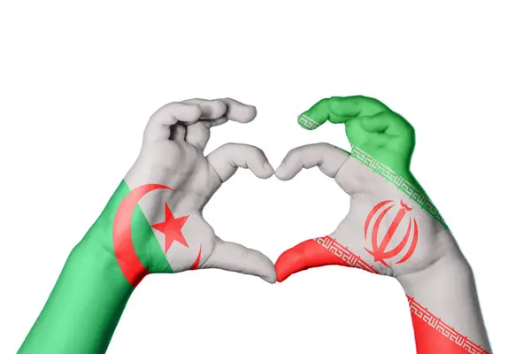 Algeria Iran Heart Hand Gesture Making Heart Clipping Path — Stock Photo, Image