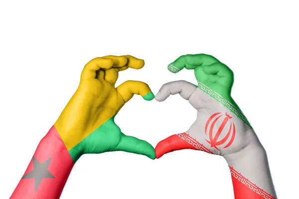 Guinea Bissau Iran Heart Hand Gesture Making Heart Clipping Path — Stock Photo, Image