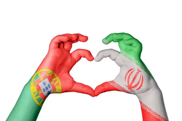 Portugal Iran Herz Handgeste Macht Herz Clipping Path — Stockfoto