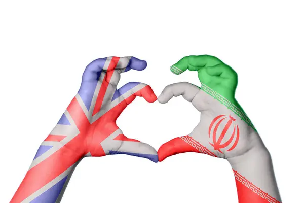 United Kingdom Iran Heart Hand Gesture Making Heart Clipping Path — Stock Photo, Image