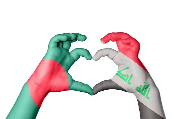 Bangladesh Iraq Heart Hand Gesture Making Heart Clipping Path — Stock Photo, Image