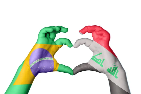 Brazil Iraq Heart Hand Gesture Making Heart Clipping Path — Stock Photo, Image