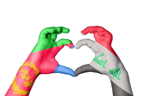Eritrea Irak Szív Kéz Gesztus Készítő Szív Vágási Útvonal — Stock Fotó