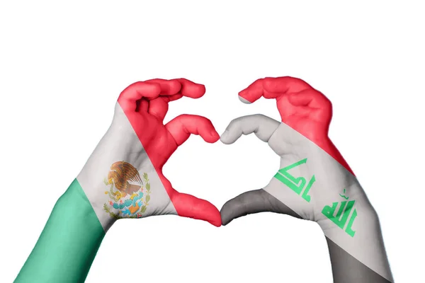 México Iraq Corazón Gesto Mano Que Hace Corazón Recortar Camino — Foto de Stock