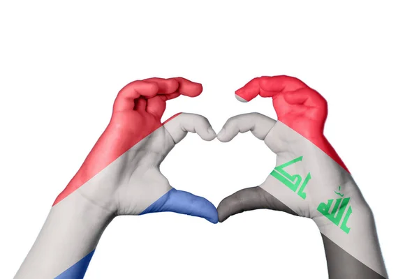 Netherlands Iraq Heart Hand Gesture Making Heart Clipping Path — Stock Photo, Image