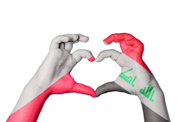 Poland Iraq Heart Hand Gesture Making Heart Clipping Path — Stock Photo, Image