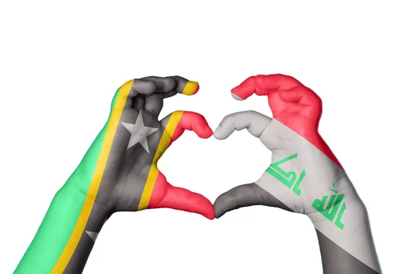 Saint Kitts Nevis Irak Szív Kézmozdulatok Készítése Szív Vágási Útvonal — Stock Fotó