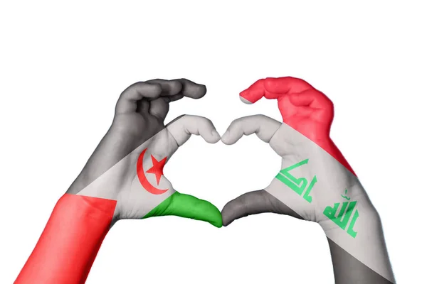サハラウィ アラブ民主共和国 イラク心臓 ハンドジェスチャー作る心臓 クリッピングパス — ストック写真