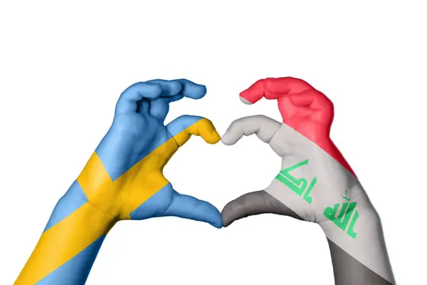 Schweden Irak Herz Handgeste Herz Machen Schneideweg — Stockfoto