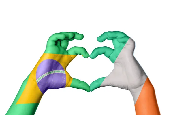 Brazília Írország Szív Kézmozdulatok Készítése Szív Vágási Útvonal — Stock Fotó