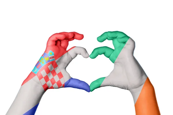 Croatia Ireland Heart Hand Gesture Making Heart Clipping Path — Stock Photo, Image