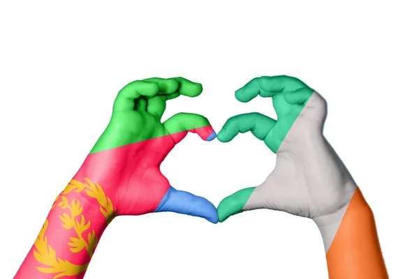 Eritrea Írország Szív Kéz Gesztus Készítő Szív Vágási Útvonal — Stock Fotó