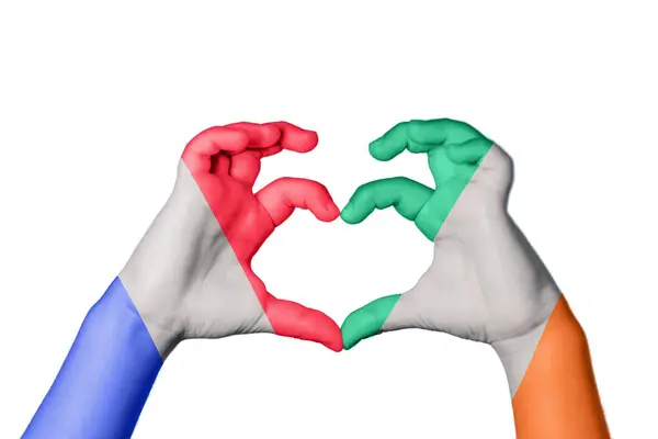 Franciaország Írország Szív Kézmozdulatok Készítése Szív Vágási Útvonal — Stock Fotó