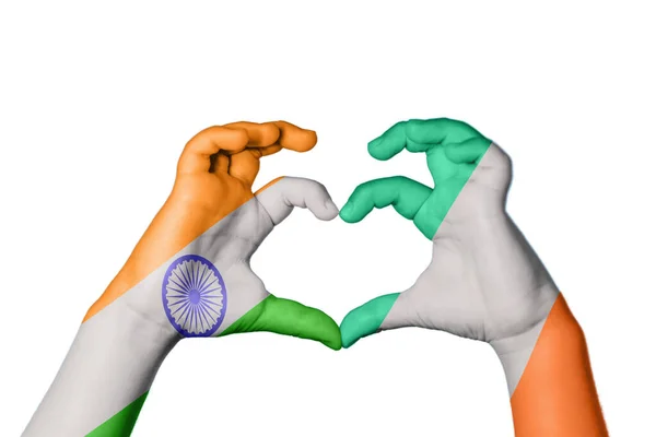 India Ireland Heart Hand Gesture Making Heart Clipping Path — Stock Photo, Image