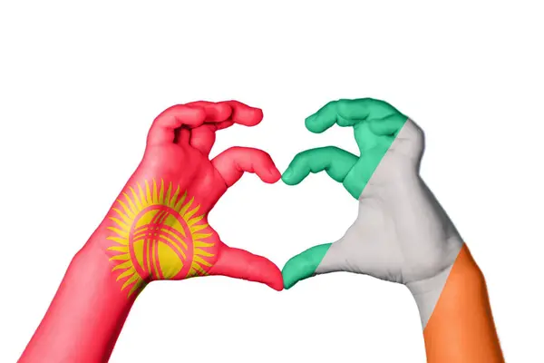 Kyrgyzstan Ireland Heart Hand Gesture Making Heart Clipping Path — Stock Photo, Image