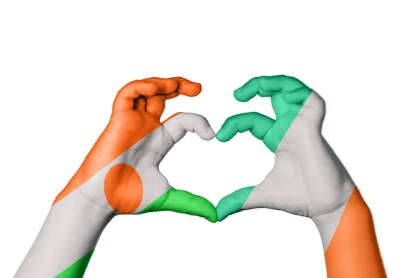 Niger Ireland Heart Hand Gesture Making Heart Clipping Path — Stock Photo, Image
