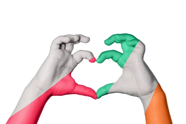Poland Ireland Heart Hand Gesture Making Heart Clipping Path — Stock Photo, Image