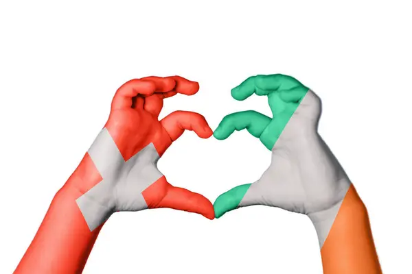 Switzerland Ireland Heart Hand Gesture Making Heart Clipping Path — Stock Photo, Image
