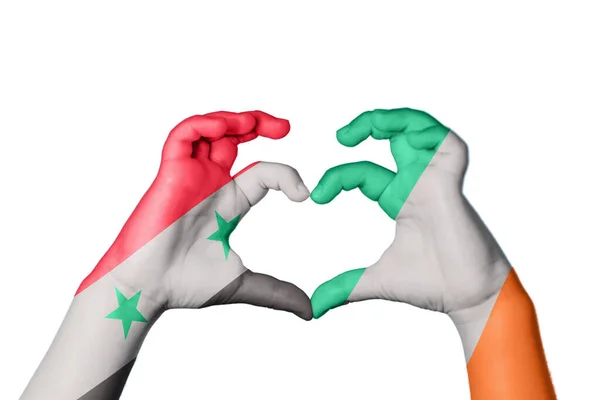 Syria Ireland Heart Hand Gesture Making Heart Clipping Path — Stock Photo, Image