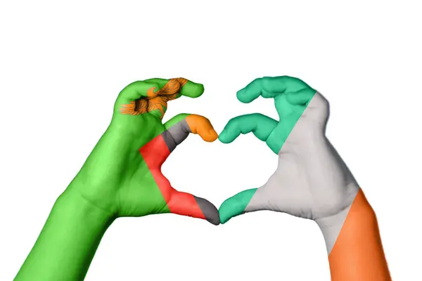 Zambia Irland Hjärta Hand Gest Att Göra Hjärta Klippning Vägen — Stockfoto