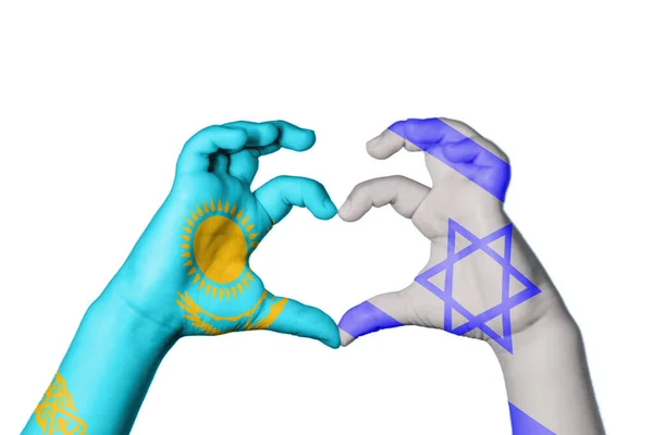 Kazachstán Izrael Srdce Ruční Gesto Srdce Střih Stezka — Stock fotografie