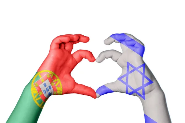 Portugal Israel Coração Gesto Mão Fazendo Coração Caminho Recorte — Fotografia de Stock