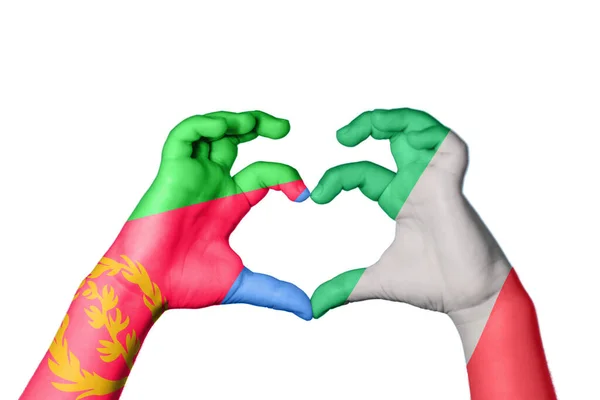 Eritrea Italia Corazón Hacer Gesto Mano Del Corazón Recortar Camino —  Fotos de Stock