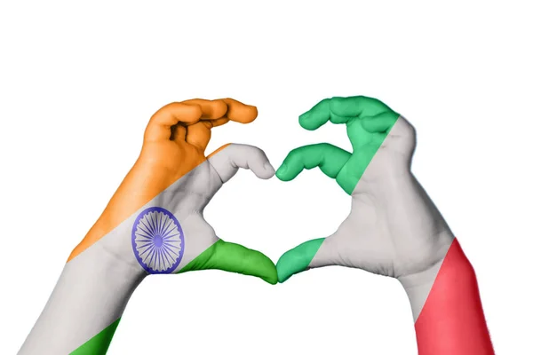 India Italy Heart Hand Gesture Making Heart Clipping Path — Stock Photo, Image
