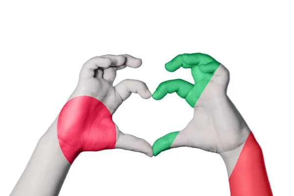 Japón Italia Corazón Gesto Mano Que Hace Corazón Recorte Camino — Foto de Stock