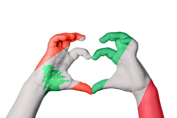 Lebanon Italy Heart Hand Gesture Making Heart Clipping Path — Stock Photo, Image