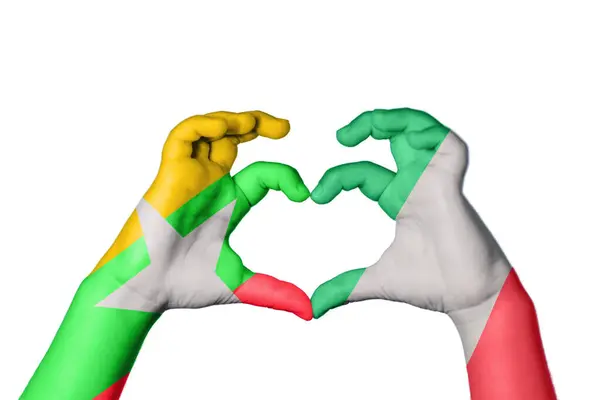 Myanmar Italien Hjärta Hand Gest Att Göra Hjärta Klippning Väg — Stockfoto