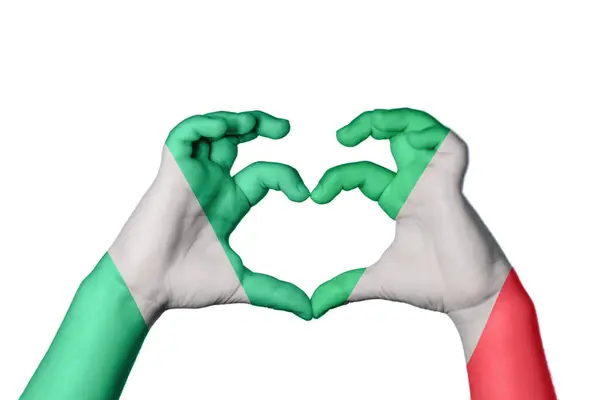 Nigeria Italy Heart Hand Gesture Making Heart Clipping Path — Stock Photo, Image