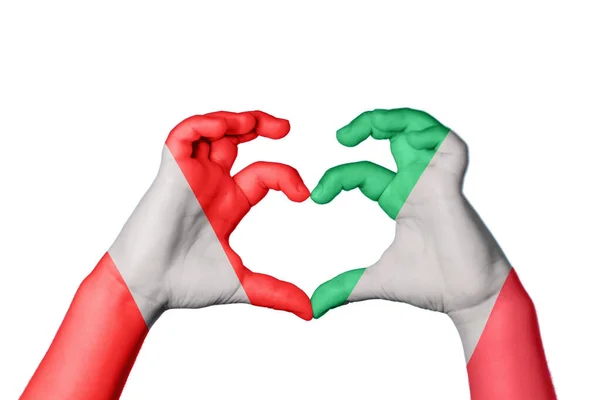 Peru Itália Coração Gesto Mão Fazendo Coração Clipping Path — Fotografia de Stock