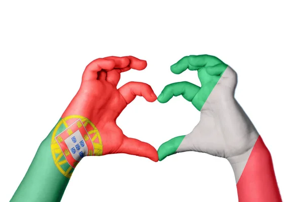 Portugal Italië Hart Hand Gebaar Maken Hart Knippad — Stockfoto