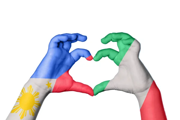 Φιλιππίνες Ιταλία Καρδιά Χέρι Χειρονομία Καθιστώντας Την Καρδιά Ψαλιδίζοντας Διαδρομή — Φωτογραφία Αρχείου