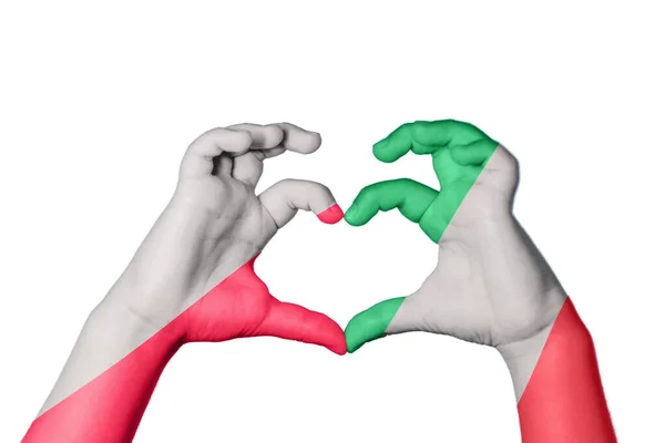 Lengyelország Olaszország Szív Kézmozdulatok Készítése Szív Vágási Útvonal — Stock Fotó