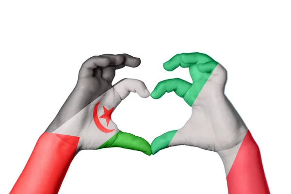 Sahrawi Arab Democratic Republic Italy Heart Hand Gesture Making Heart — Stock Photo, Image