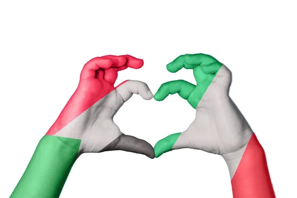 Sudan Italy Heart Hand Gesture Making Heart Clipping Path — Stock Photo, Image