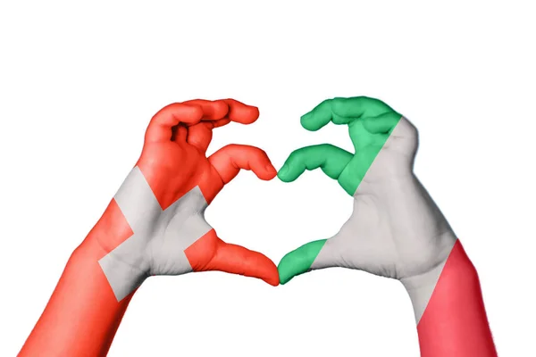 Suíça Itália Coração Gesto Mão Fazendo Coração Clipping Path — Fotografia de Stock