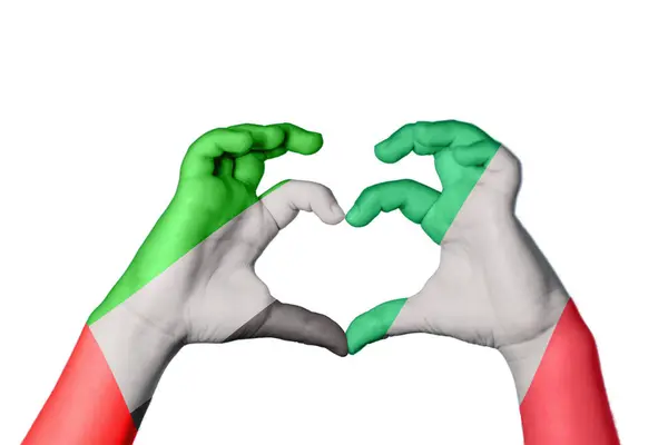 Ηνωμένα Αραβικά Εμιράτα Ιταλία Καρδιά Χέρι Χειρονομία Κάνοντας Καρδιά Περικοπή — Φωτογραφία Αρχείου