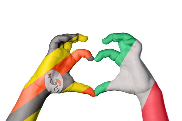 Uganda Italy Heart Hand Gesture Making Heart Clipping Path — Stock Photo, Image