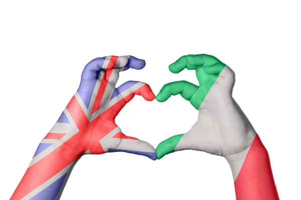 Reino Unido Itália Coração Gesto Mão Fazendo Coração Clipping Path — Fotografia de Stock