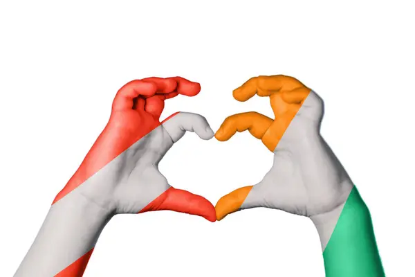 Austria Ivory Coast Heart Hand Gesture Making Heart Clipping Path — Stock Photo, Image