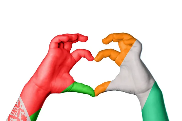 Belarus Ivory Coast Heart Hand Gesture Making Heart Clipping Path — Stock Photo, Image