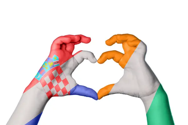 Croatia Ivory Coast Heart Hand Gesture Making Heart Clipping Path — Stock Photo, Image