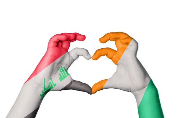 Iraq Ivory Coast Heart Hand Gesture Making Heart Clipping Path — Stock Photo, Image