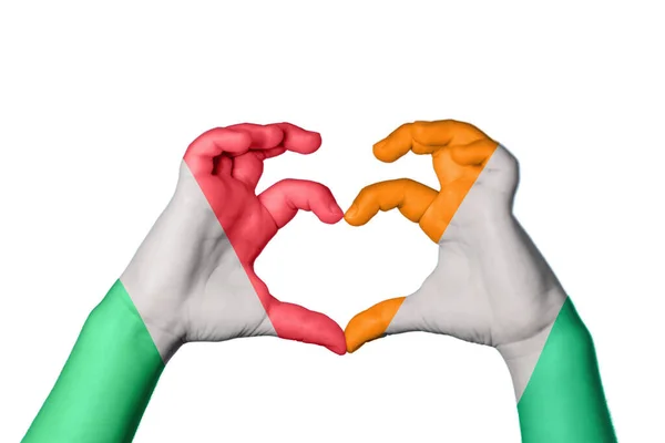 Olaszország Elefántcsontpart Szív Kézmozdulatkészítés Szív Vágási Útvonal — Stock Fotó
