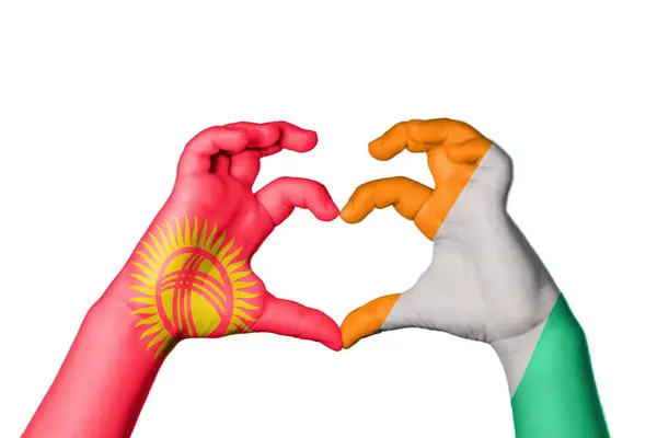 Kyrgyzstan Ivory Coast Heart Hand Gesture Making Heart Clipping Path — Stock Photo, Image